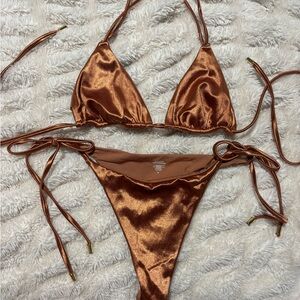 Monday Swimwear Shimmery Copper Brown Triangle Bikini Set